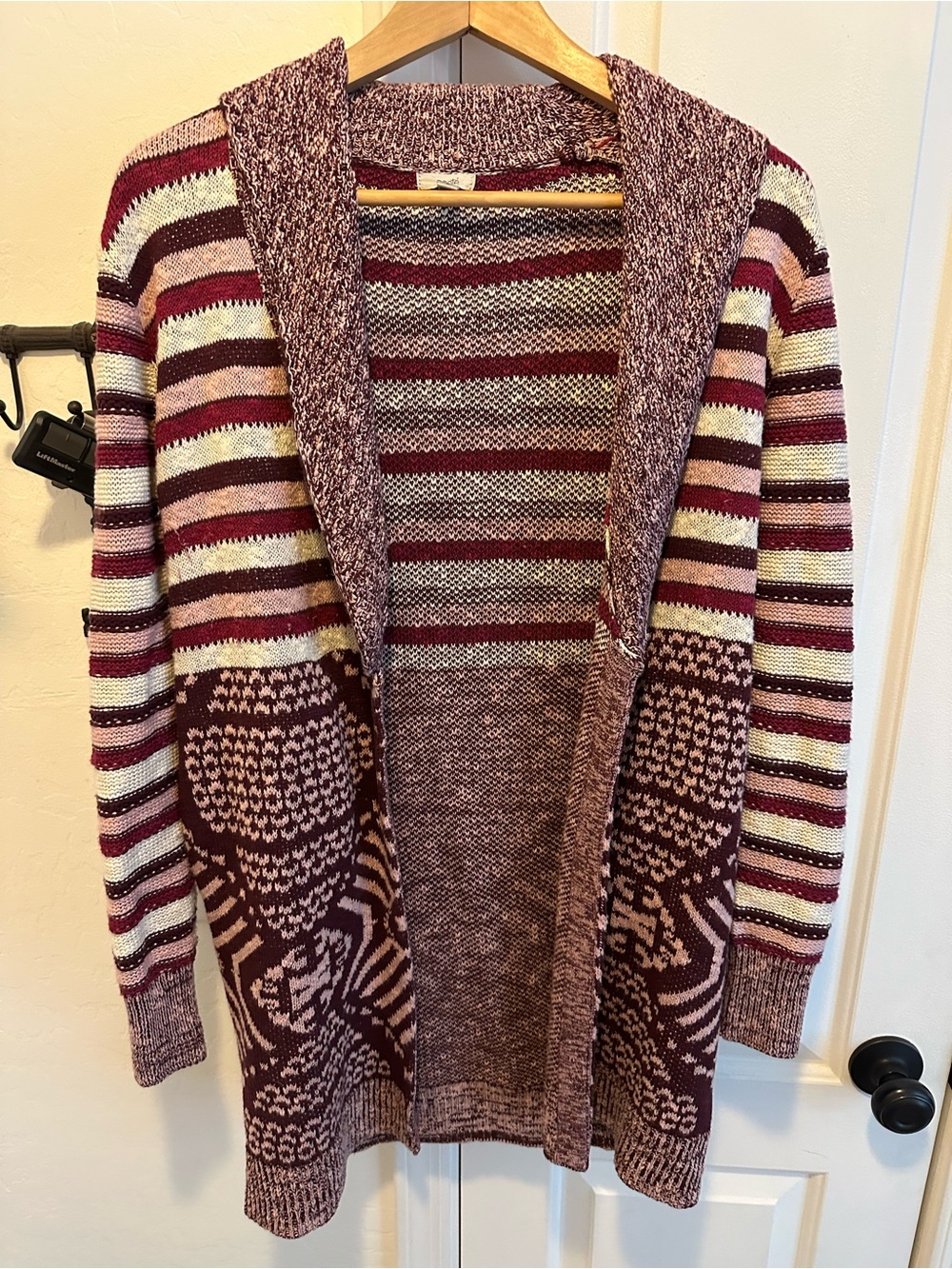 Ladies striped/boho style long cardigan sweater by Ecote size Small